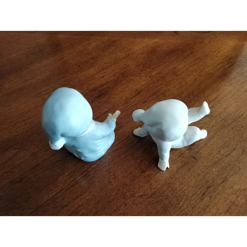 Vintage Figurines Japan Lot Of 2 Pajama Baby Pixie Norcrest 1950s 60s Blue Wht